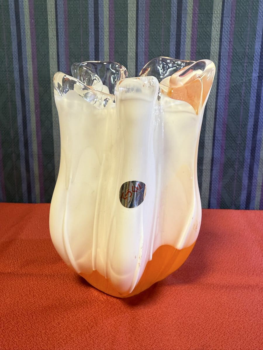 カメイグラス　ガラス製　花瓶　手作り　 ガラス花瓶　 昭和レトロ　 花器　 花入　 ガラス　 インテリア　置物　 アンティーク　その他