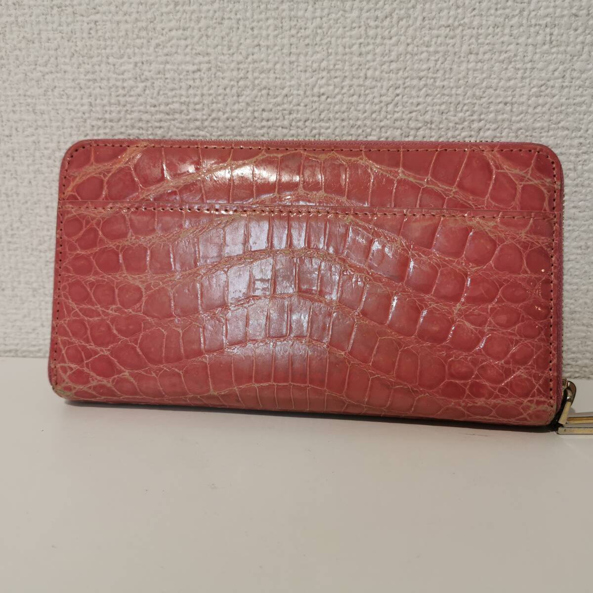 171220D-T6■クロコダイル 長財布■ラウンドファスナー ピンク ゴールド金具 レディース 