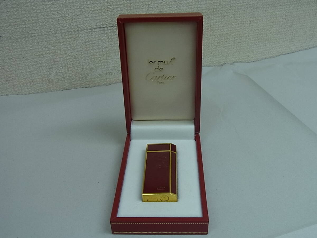 171212K78-1215K■カルティエ Cartier■ガスライター 5角型 ペンタゴン ボルドー 箱付／中古品