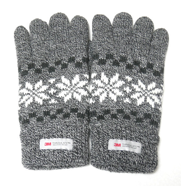 新品 手袋 3M シンサレート THINSULATE 保温効果 ニット グレー 雪柄 ノルディック