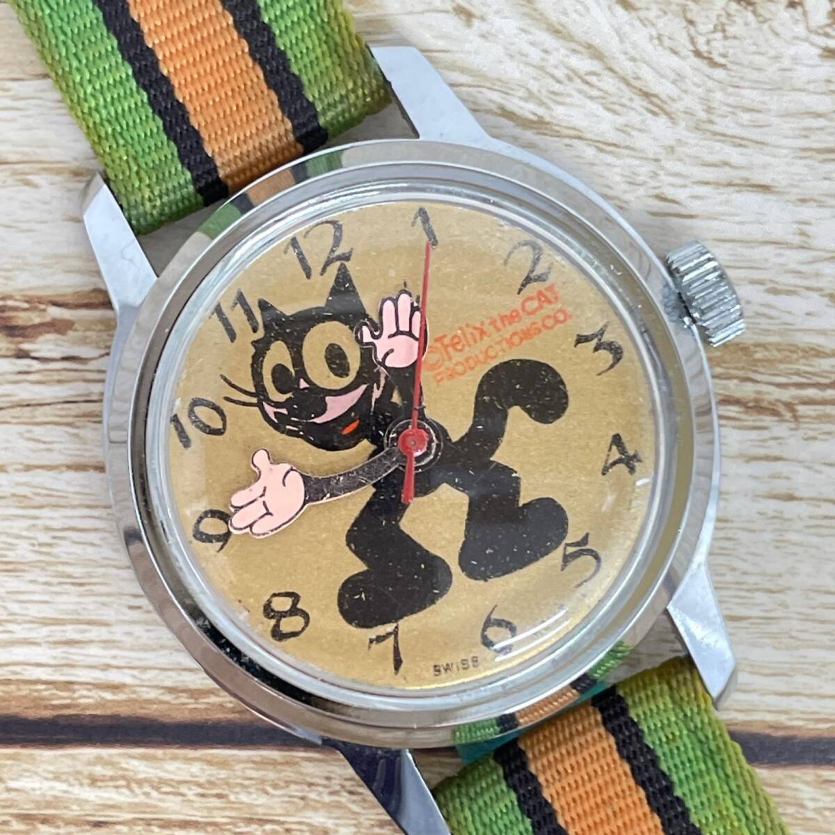 フィリックスザキャット 手巻き ゴールド文字盤 ボーイズ アンティーク 稼働品 腕時計 FELIX_the_cat 中古 ◆2008