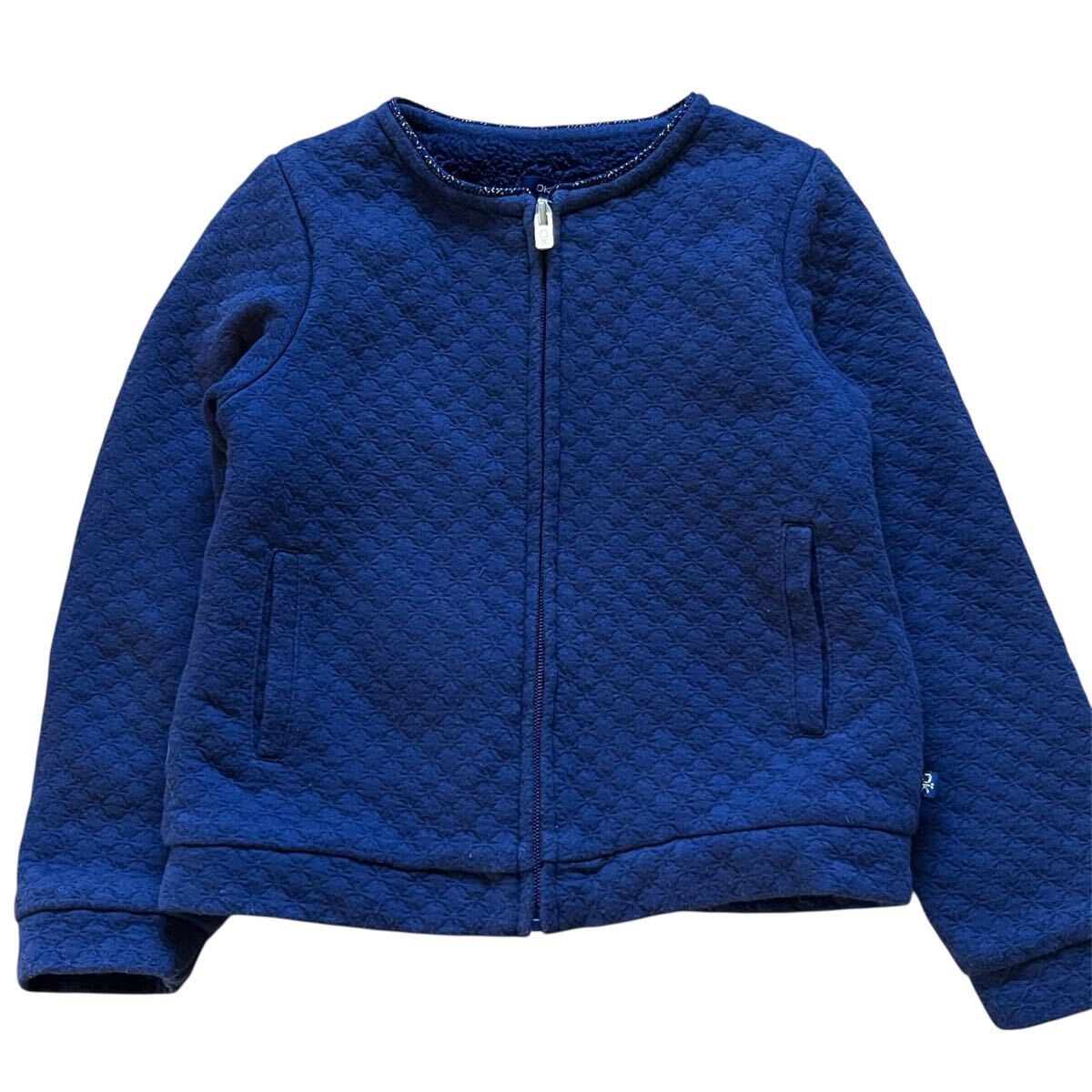 【フランス子供服】キルティング ぽかぽか暖か　内側ボアジャケット110 紺 長袖 ジップアップ カーディガン アウター 女の子