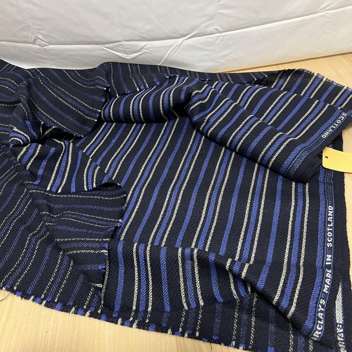 仕立て屋閉店品 英国 バークレイズ BARCLAYS 青×ネイビー 縞 服地 布地 ビンテージデッドストック 現状品 管理698-I19