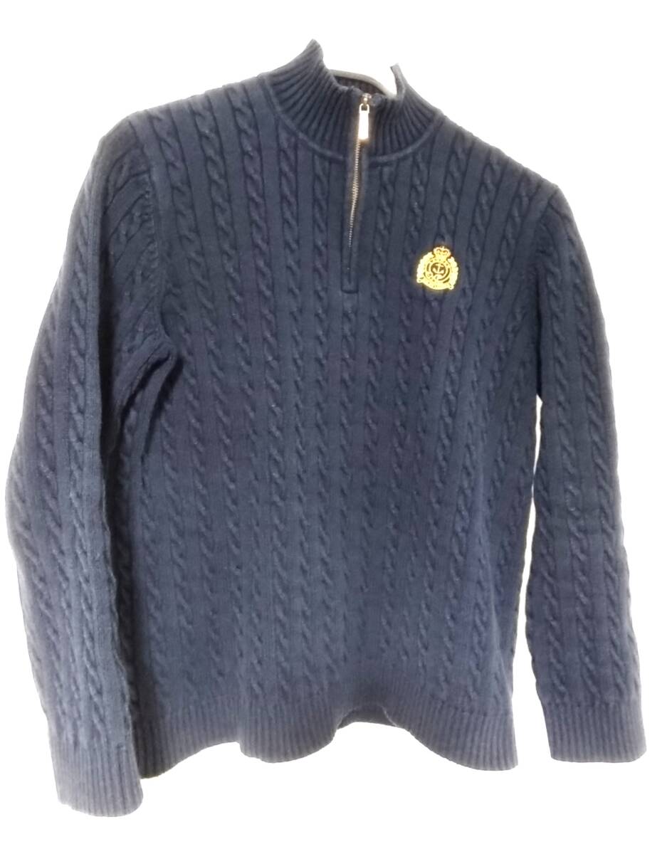 【ラルフローレン】LAUREN RALPH コットン・ケーブル編み ニット ジップ付き 紺 Lサイズ 90年代 【オーストラリア製】
