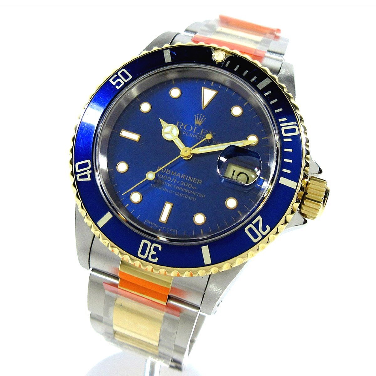 ロレックス 16613 青サブマリーナ デイト メンズ 時計 自動巻 SS YG S番 G付 新品一式ブレスレット交換済 R23
