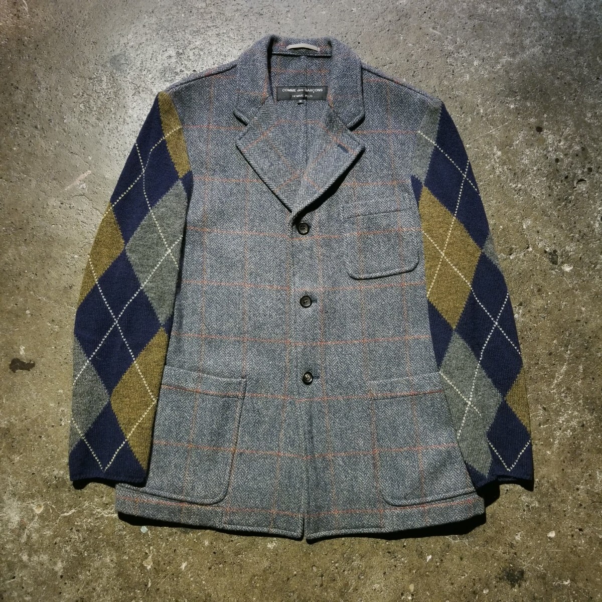 COMME des GARCONS HOMME PLUS 96aw アーガイルニット切替ツイードジャケット M コムデギャルソンオムプリュス 1996aw AD1996 90s モッズ期