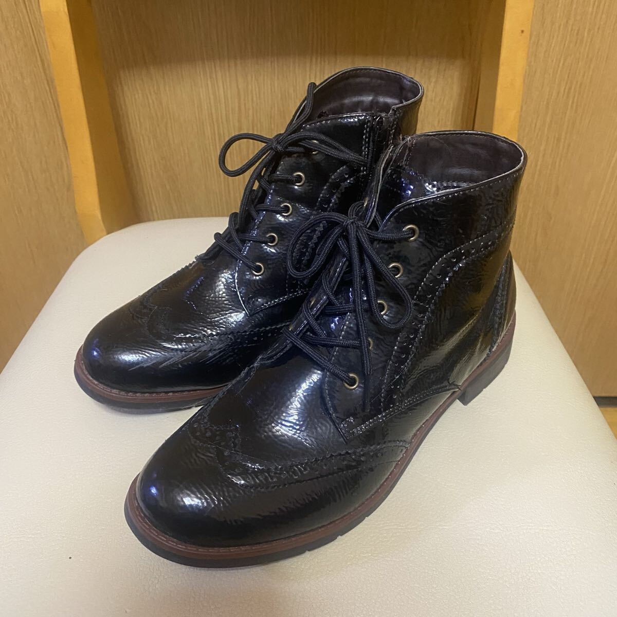 PENELOPE ショートブーツ チャッカブーツ ウィングチップ Lサイズ 24.5cmくらい ペネロペ フェイクレザー