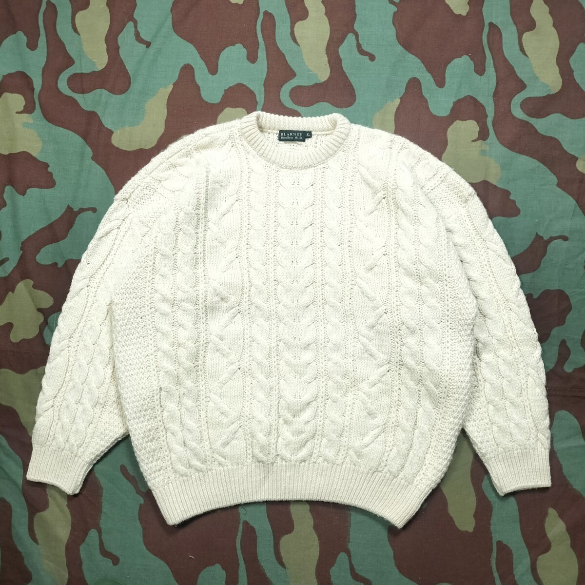 BLARNEY WOOLLEN MILLS アランニット　XL ナチュラル　フィッシャーマンセーター　アイルランド　イギリス ケーブル編み