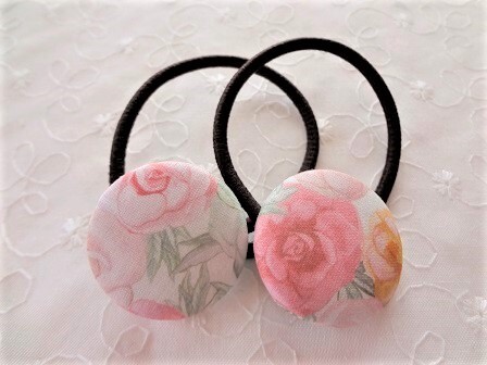 *ハンドメイド*リバティ*Covent Garden/ピーチフルール*２７ｍｍ*ヘアゴム*２個セット*