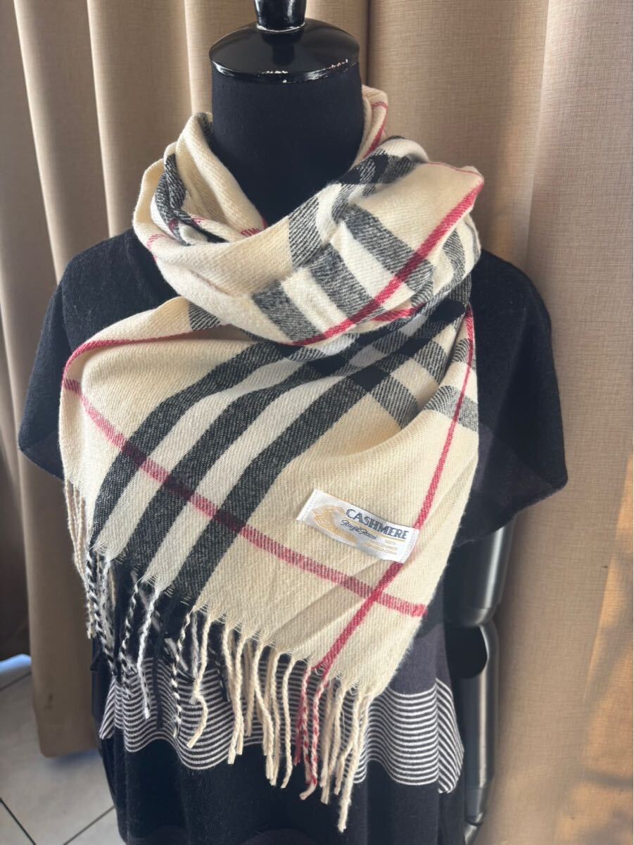 SALE☆カシミア100％英国”ストール”新作haymarket-check/BBミルキーベージュ〇*:..azu00c