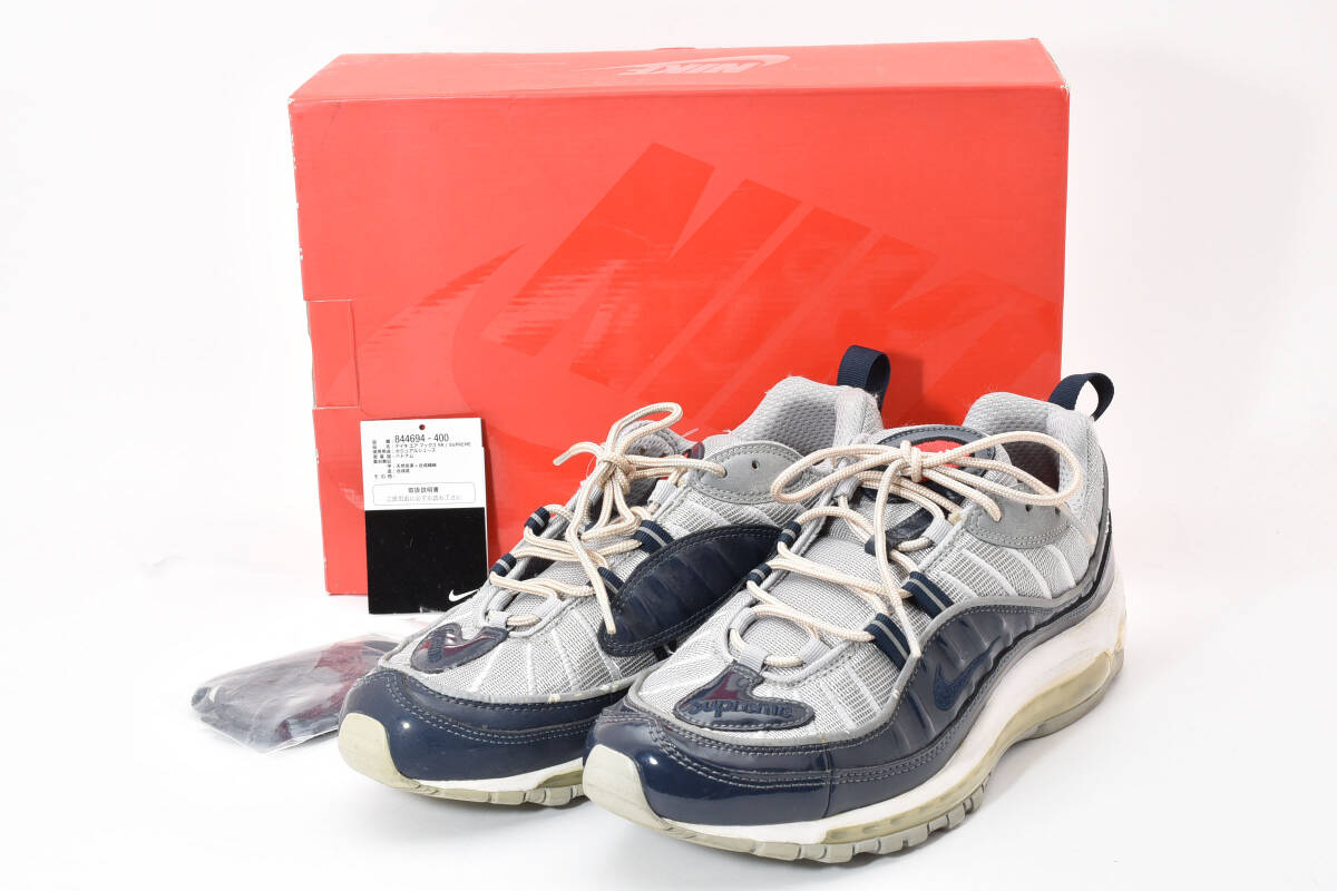 箱付 NIKE × SUPREME ナイキ × シュプリーム AIR MAX 98 スニーカー 844694-400 グレー 27.5cm 1186