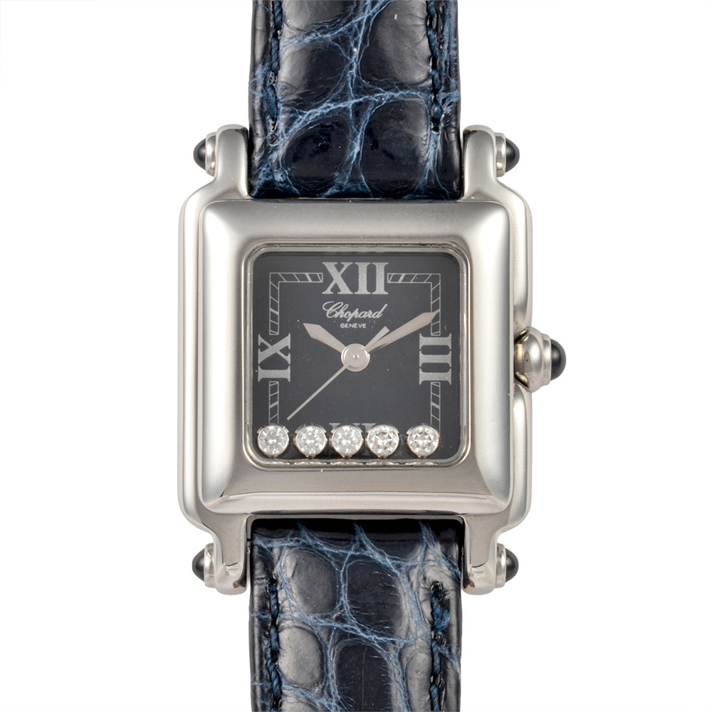 ショパール Chopard 27/8892-23 ハッピースポーツ スクエア 腕時計 クォーツ ブルー文字盤 5Pダイヤ