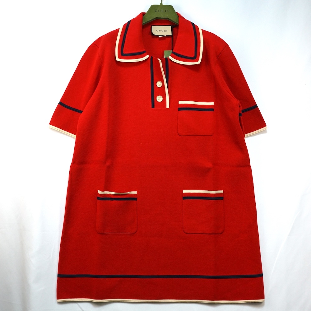 GUCCI グッチ ファインコットン ニット ポロ ドレスワンピース レッド XXLサイズ（180/100A） 661678 XKBSK