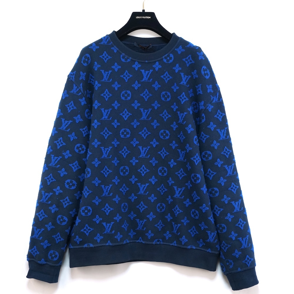 LOUIS VUITTON ルイヴィトン フル モノグラム ジャカード クルーネック スウェット ネイビー ブルー Lサイズ RM192M NPN HHY14W