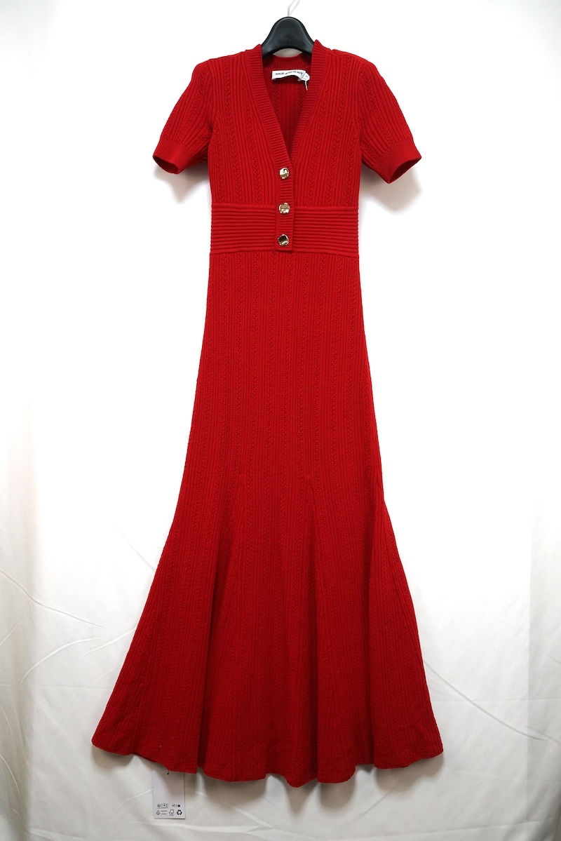self-portrait セルフポートレート POINTELLE KNIT MIDI DRESS ニット ミディ ドレス レッド XSサイズ AW24‐977M-R