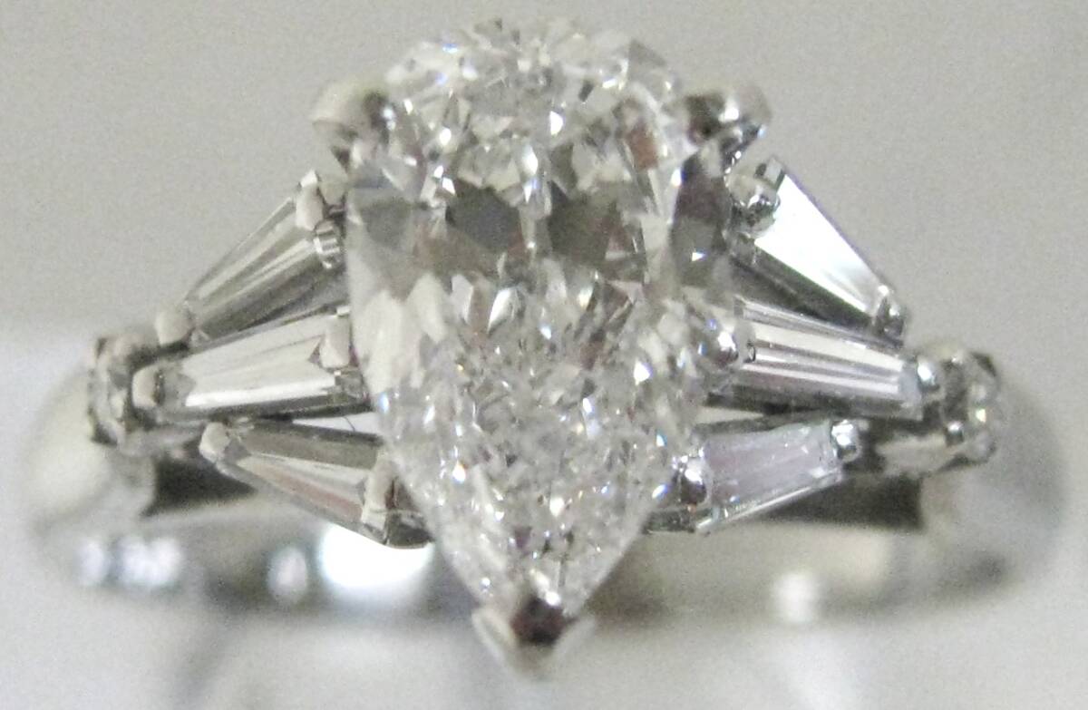 【東京 谷中 質屋おぢさん】Pt900プラチナリングダイヤペアシェブ1.444ct 0.44ct #17.5