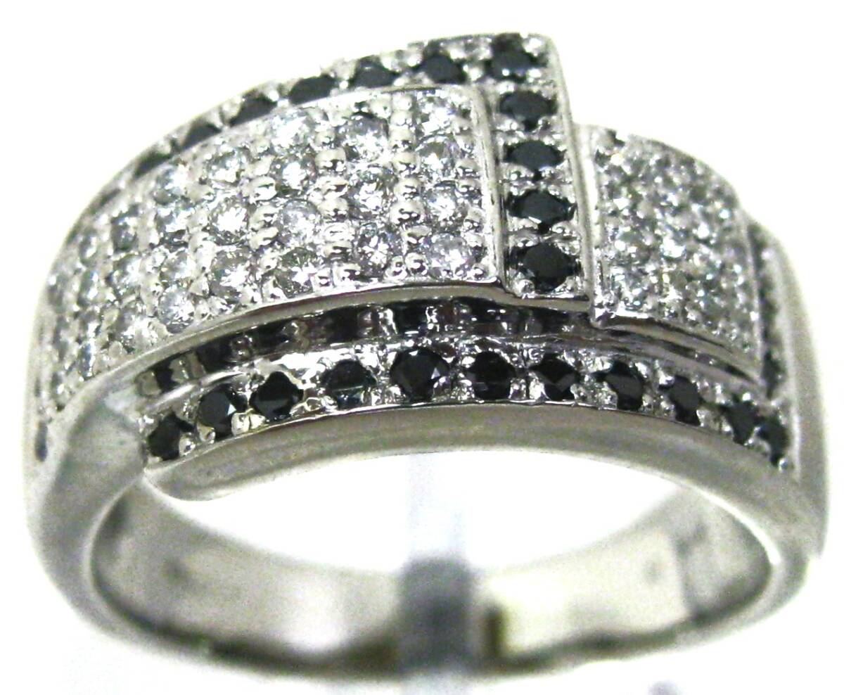 【東京 谷中 質屋おぢさん】極美品Pt1000純プラチナ男女兼用ブラック＆ホワイト パヴェダイヤ0.80ct