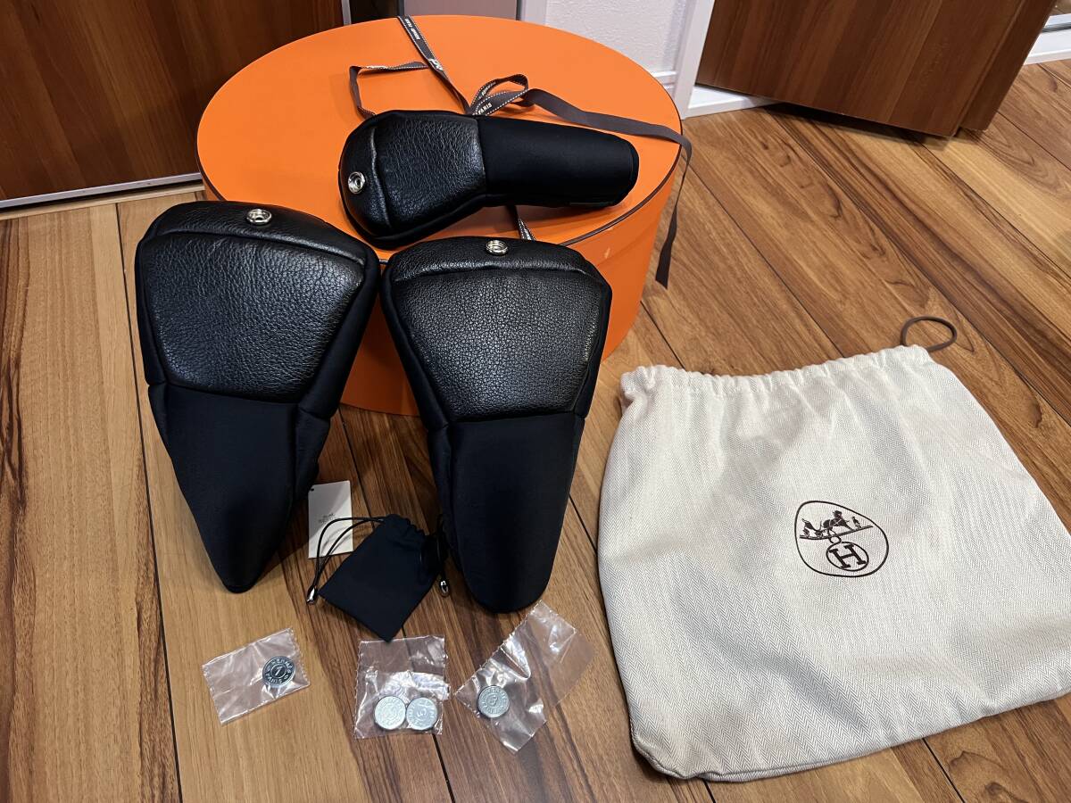エルメス 究極の ゴルフ ヘッド カバー セット 新品未使用タグ付き ドライバー ウッド ユーティリティー ブラック レザー