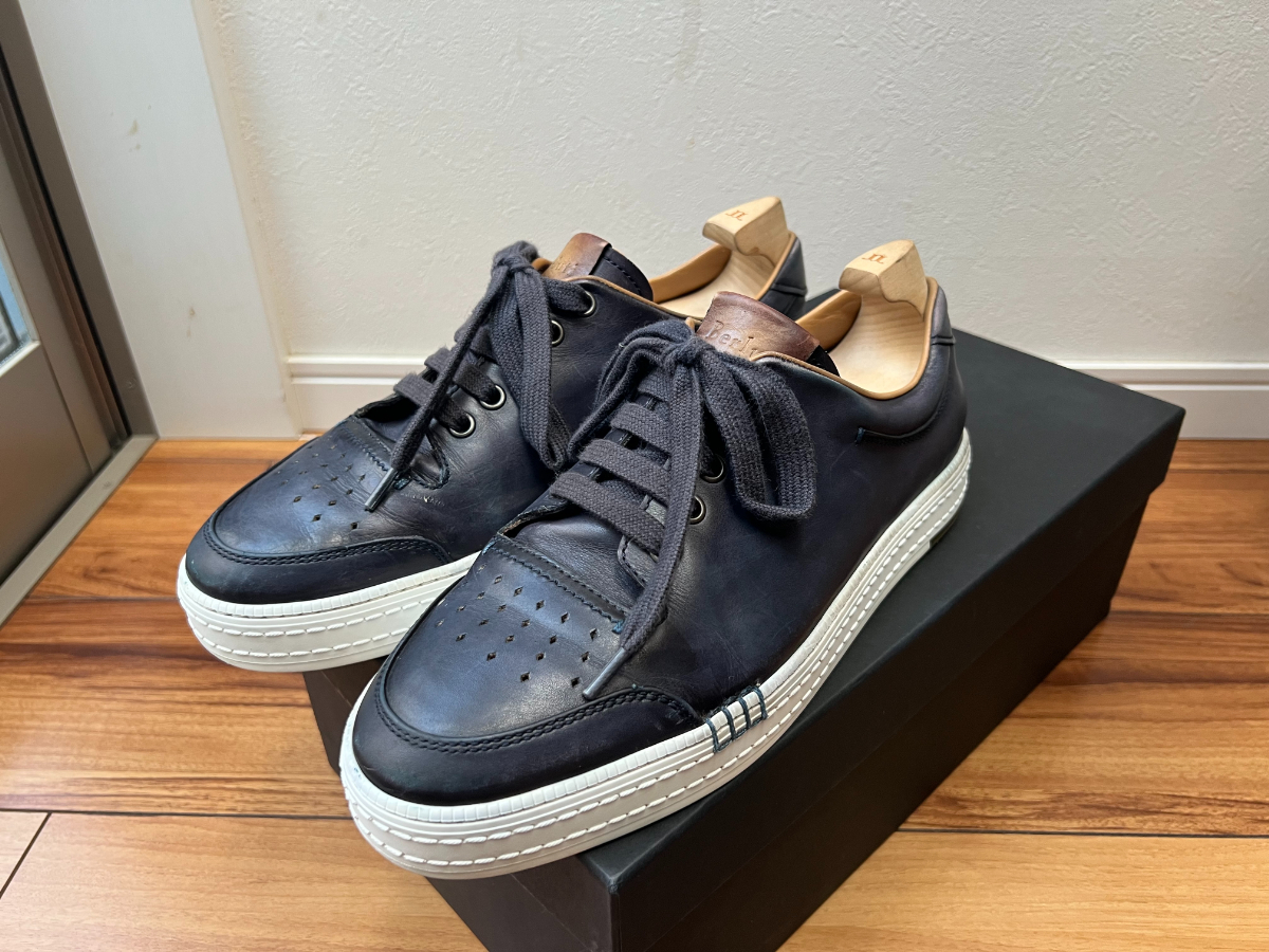 ベルルッティ Berluti 稀少限定廃盤 PLAYTIME ヴェネチアレザー スニーカー ネイビー パティーヌ 71/2 国内正規品 定価23万円