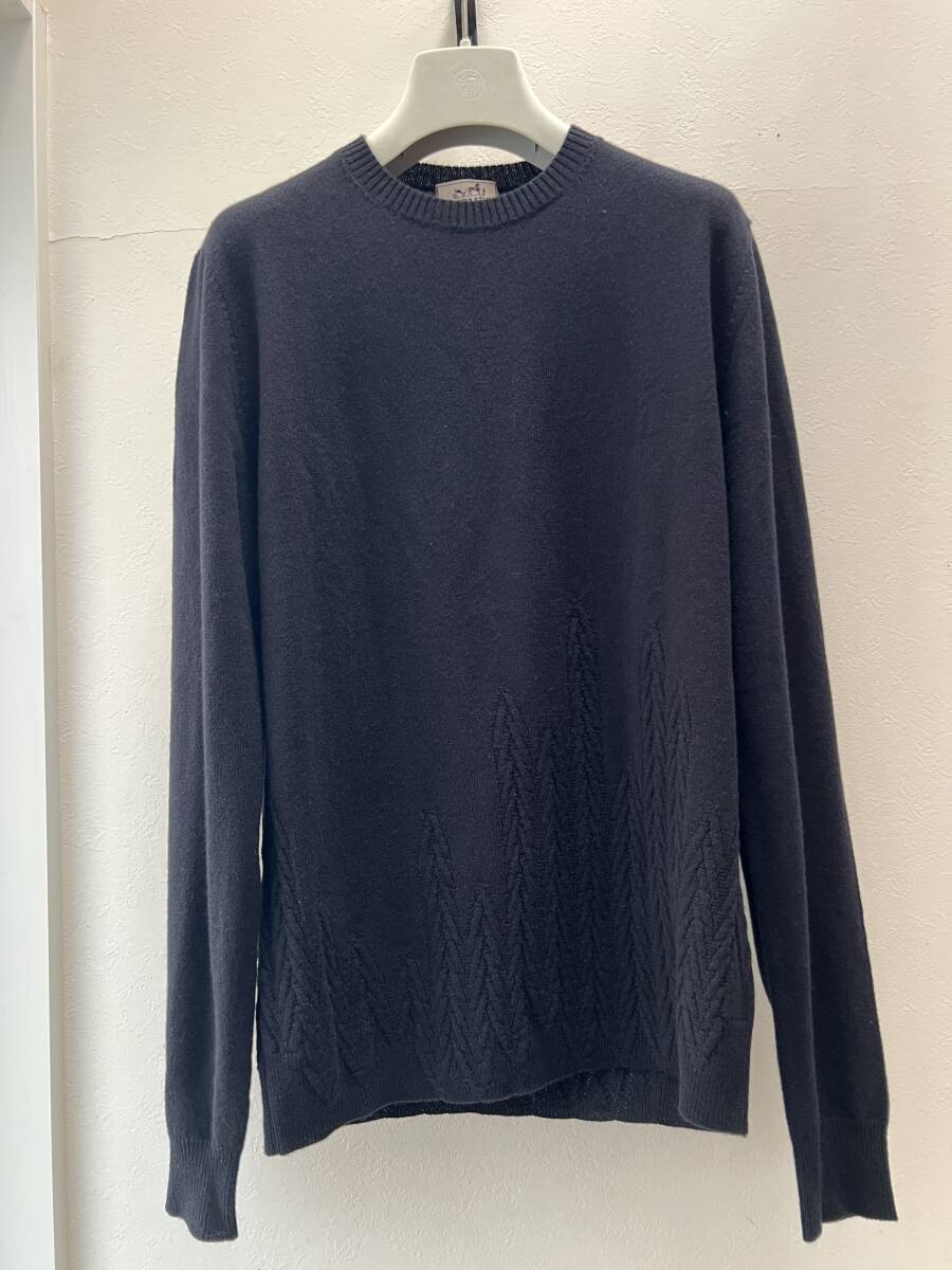 エルメス 2016AWコレクションの象徴 カシミア100％ 国内正規極美品 サイズL 定価35万円 ブラック 荘厳なる木々 クルーネック ニット 黒