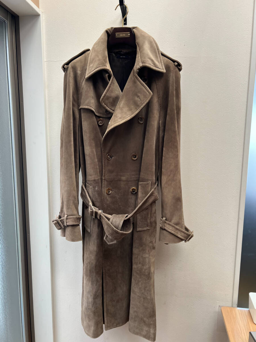 TOM FORD 驚愕のカシミア スエード レザー 100%!! 完璧なトレンチコート 定価150万 ジャケット トムフォード スーツ 正規極美品 size50