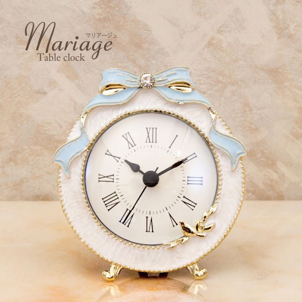 置時計 テーブルクロック ブルーリボン マリアージュ ラウンド ヨーロピアン 時計 おしゃれ かわいい エレガント ギフト プレゼント