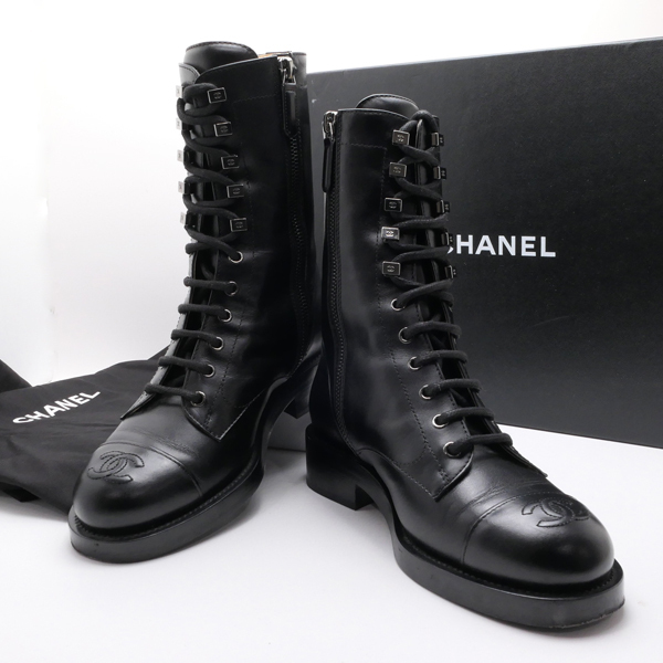 CHANEL レースアップブーツ レザー ブラック サイズ36.5C 23.5cm ココマーク G34953 シャネル 質屋 神戸つじの 250474