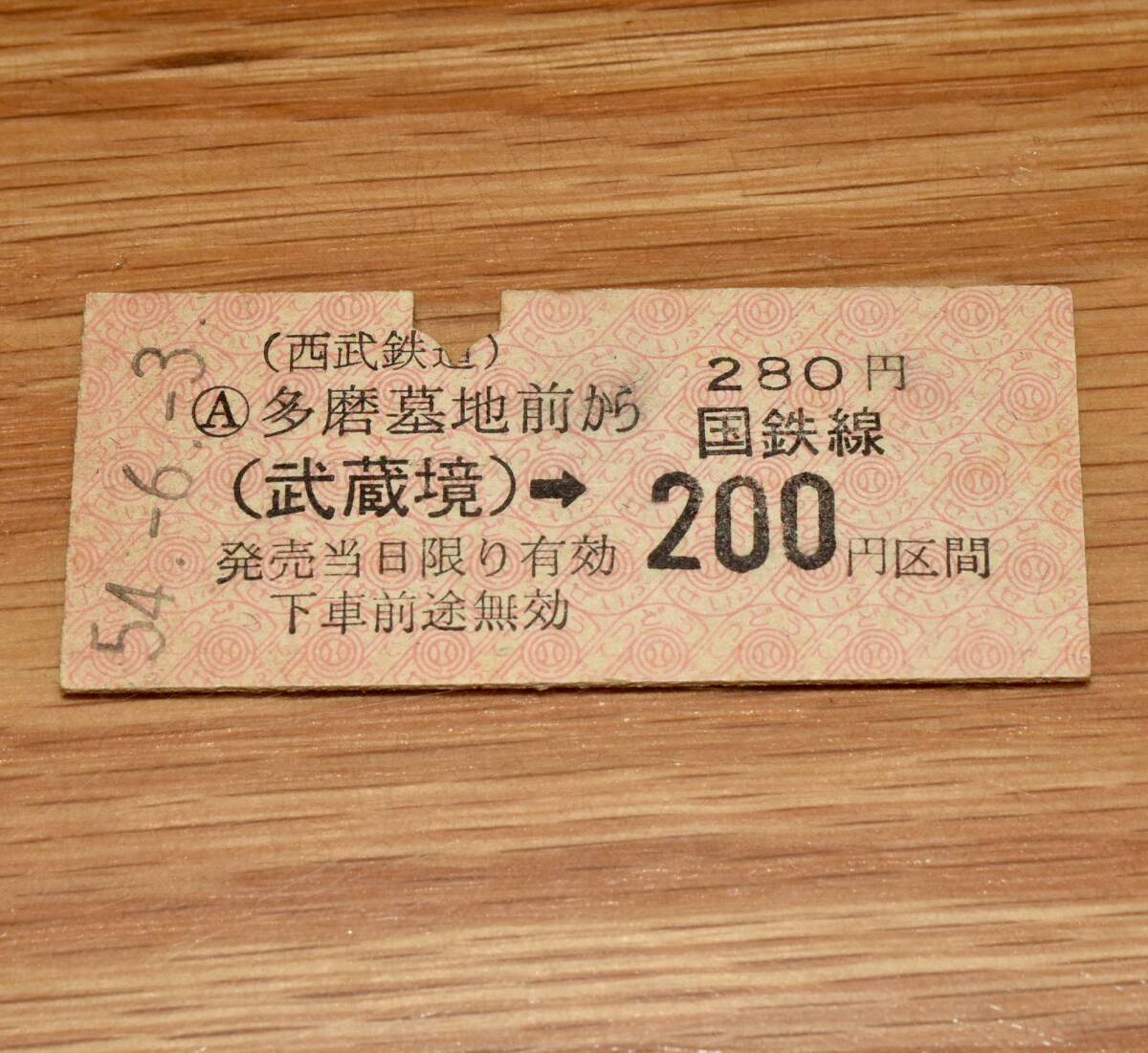 西武鉄道多摩川線⇒国鉄連絡乗車券 多磨墓地前⇒武蔵境接続