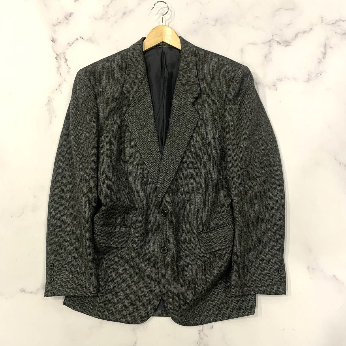 K ▼ 高級感溢れる '上質ウール100%使用' DOMON ドモン ヘリンボーン テーラードジャケット 2ボタン size:L メンズ 紳士服 アウター