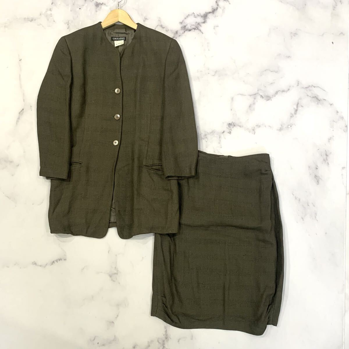 K ▼ ヴィンテージ 高品質 GIORGIO ARMANI ジョルジオアルマーニ VINTAGE スーツ 上下 セットアップ 2点セット 40 ジャケット スカート 