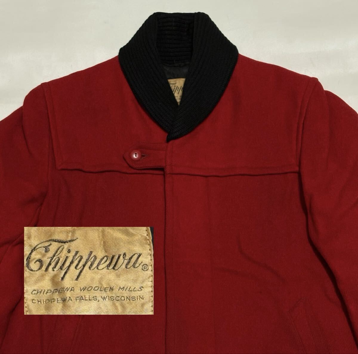 50's Chippewa チペア ウール ファラオコート デカショールカラー チンスト付 ビンテージ古着 50年代 カークラブ ジャケット 40's clicker