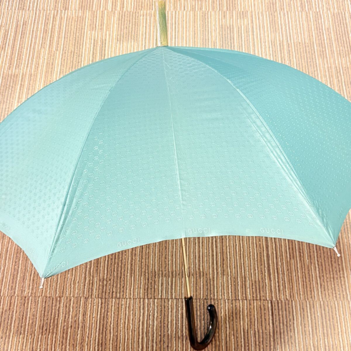 GUCCI オールドグッチ　GGキャンパス柄　サイド文字ロゴ　イタリア製　晴雨兼用長傘　アンブレラ　