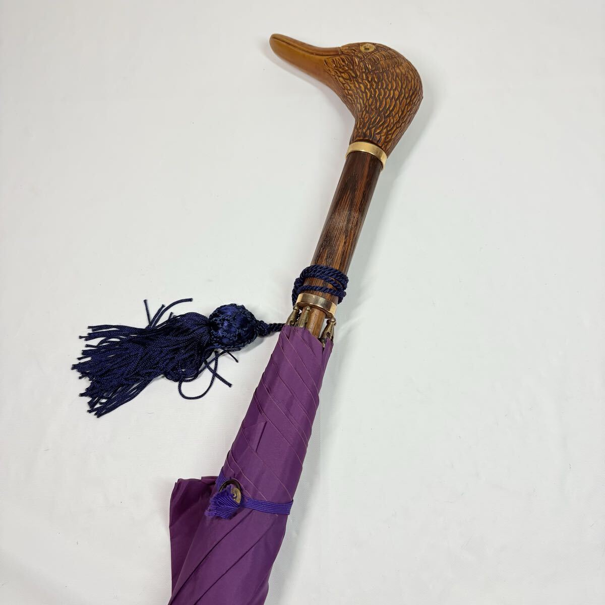 FOX UMBRELLAS T.FOX&CO アニマルヘッド　ダック　木製　ナイロン　パープル　高級傘　英国製