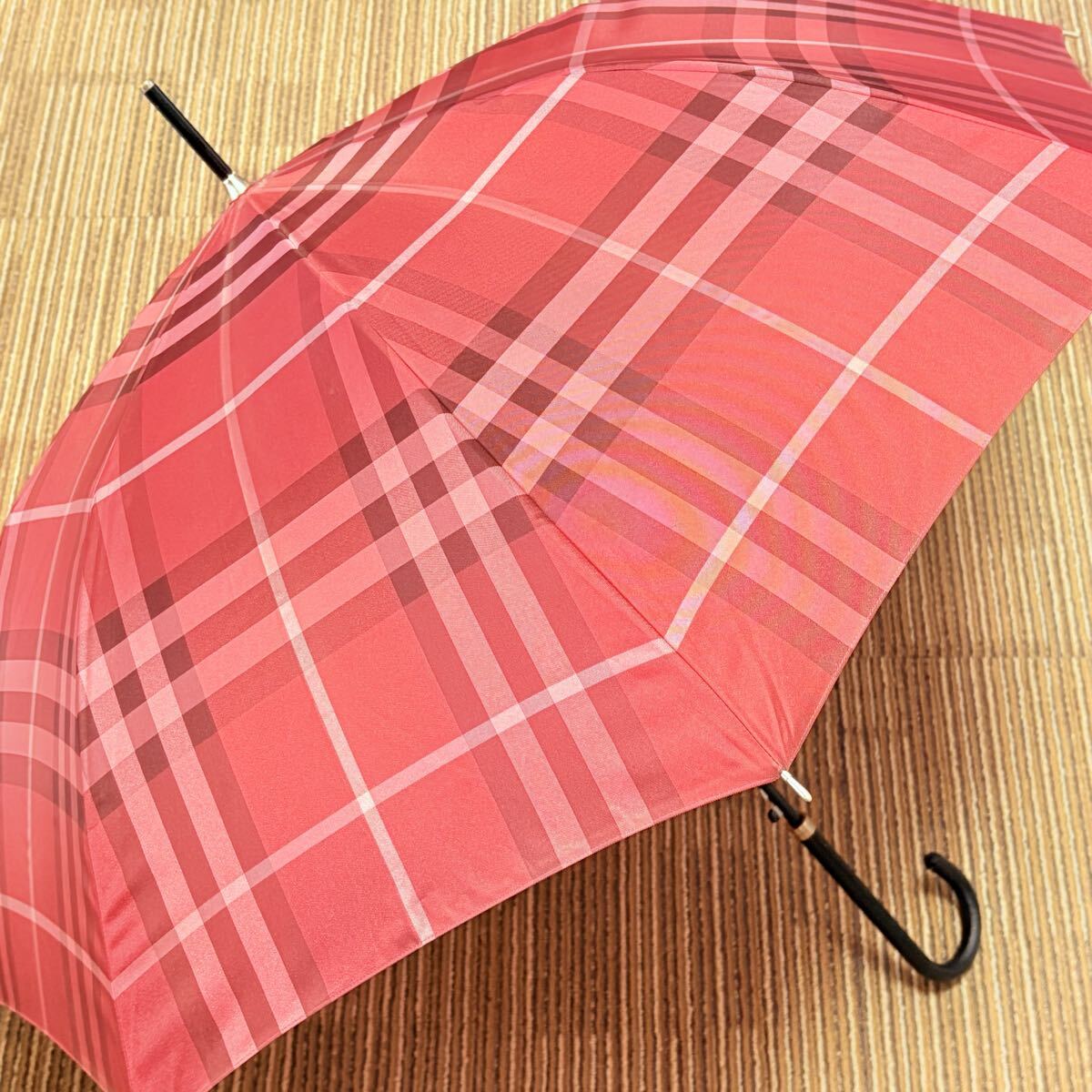 BURBERRY バーバリー　ノバチェックレッド　晴雨兼用長傘　一本傘　ワンタッチジャンプ傘　中古