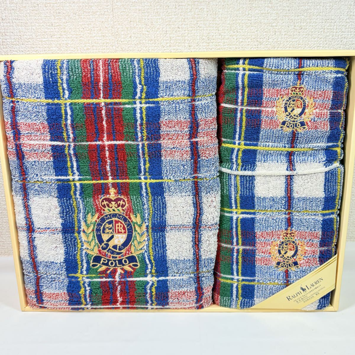 美品未使用品　RalphLauren ラルフローレン　ローレンタータンチェック　エンブレム刺繍　バス・バンド・ウォッシュタオル　ギフト　日本製