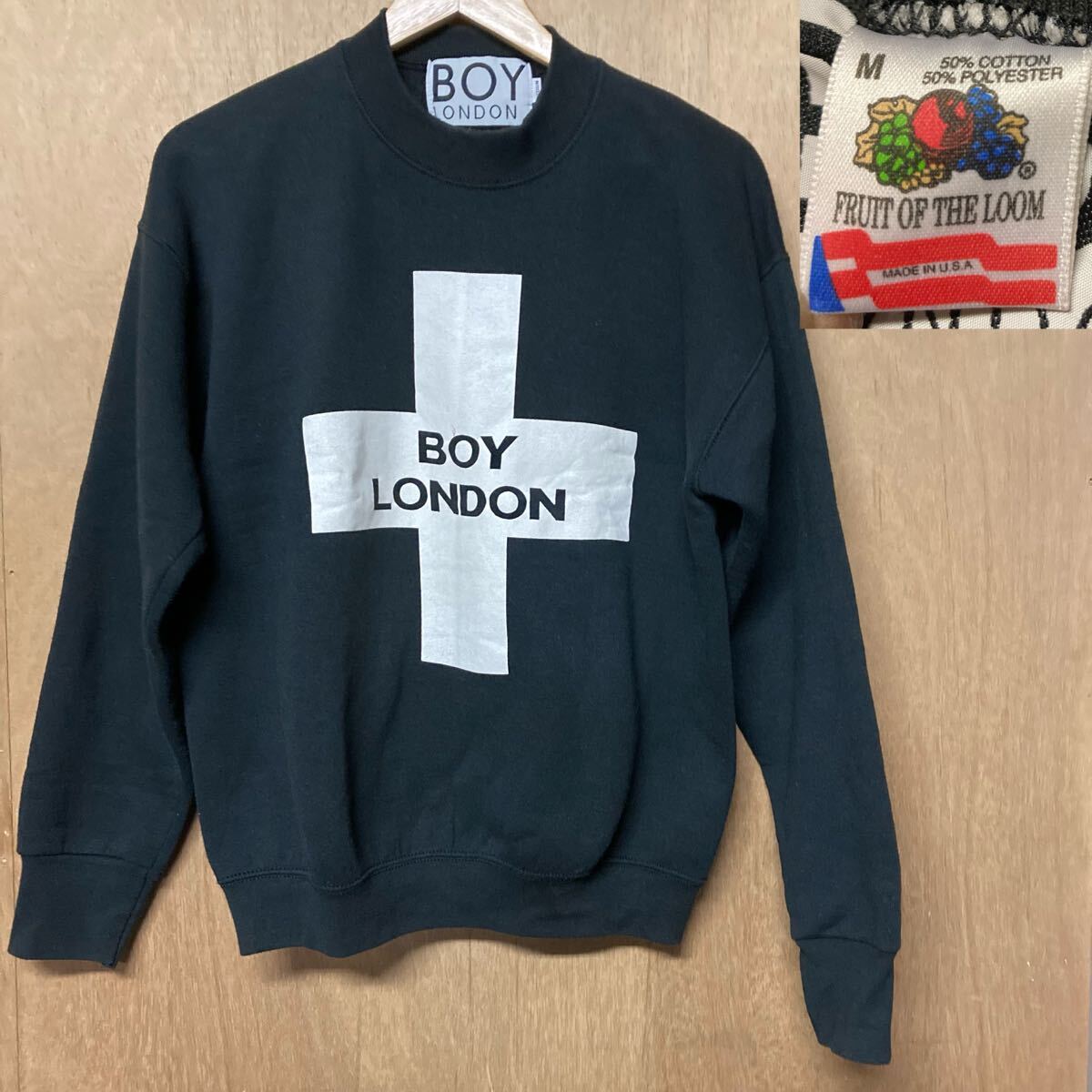 BOY LONDON 90’s USA製 黒 スウェット Mサイズ FRUIT OF THE LOOM SWEAT ビンテージ ボーイロンドン アメリカ製 裏起毛