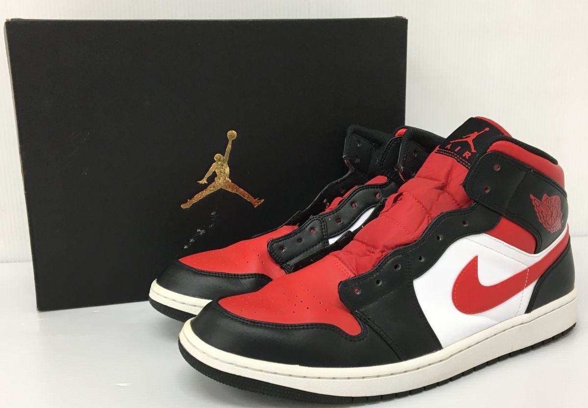 S11-353-149▲【中古/送料無料】NIKE AIR JORDAN 1 MID Black/Gym Red/White 554724-079 ナイキ エアジョーダン1 ミッド スニーカー 32.0cm