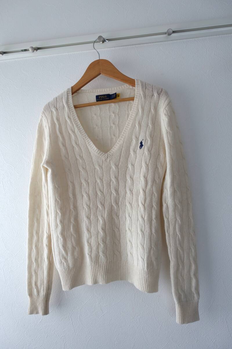 POLO RALPH LAUREN ポロ ラルフローレン ポニー刺繍 ウール カシミヤ ケーブル ニット セーター XS レディース カシミア