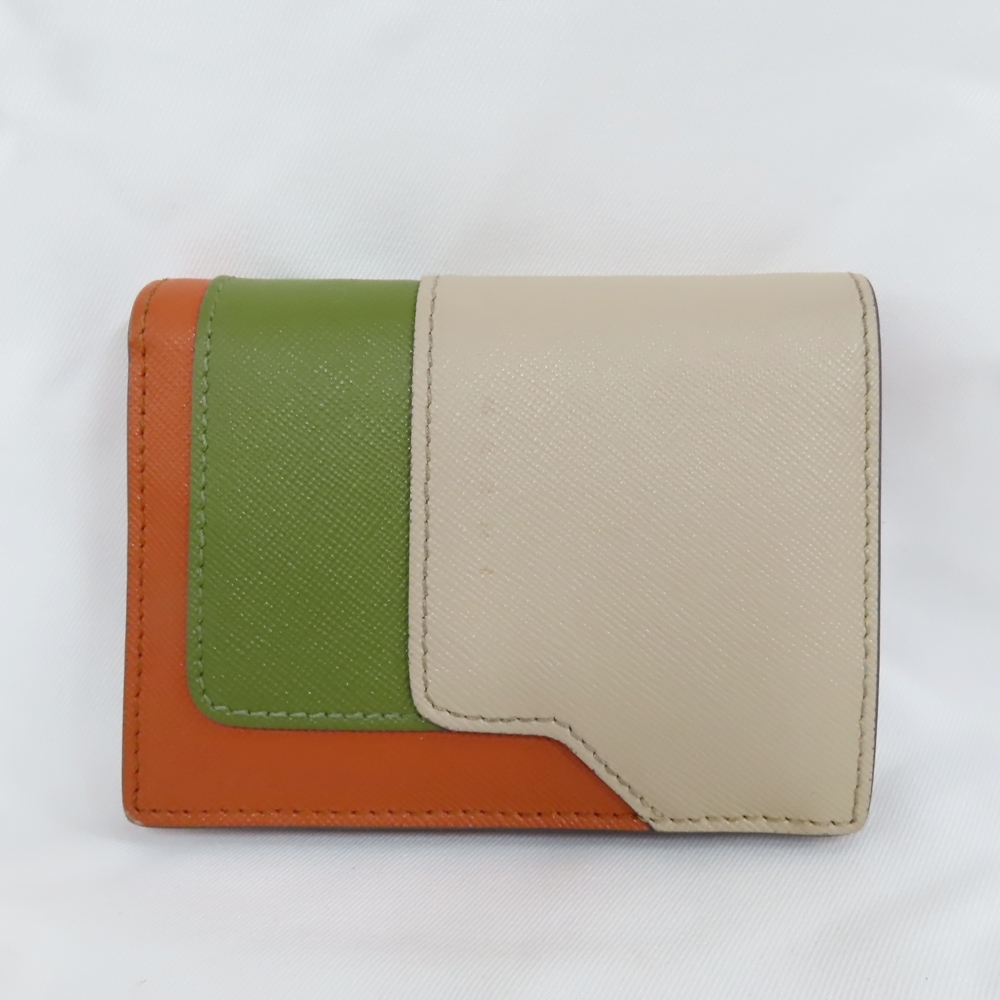 Ts610101 マルニ 二つ折り財布 ベージュｘカーキｘオレンジ MARNI 中古