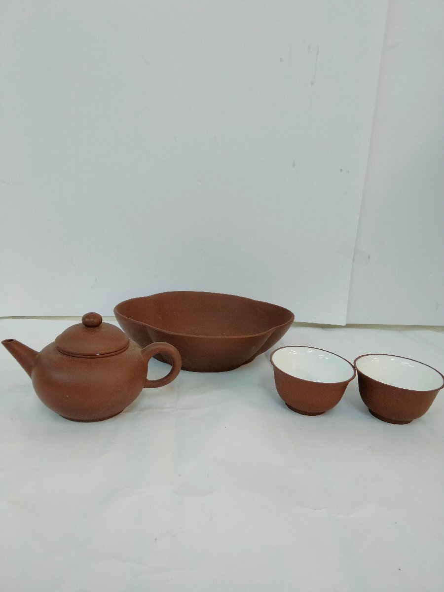 唐物 煎茶道具 荊渓恵孟臣製 款 紫砂壺 4点セット急須 茶碗 深皿 茶 骨董 茶道 中国 茶道具