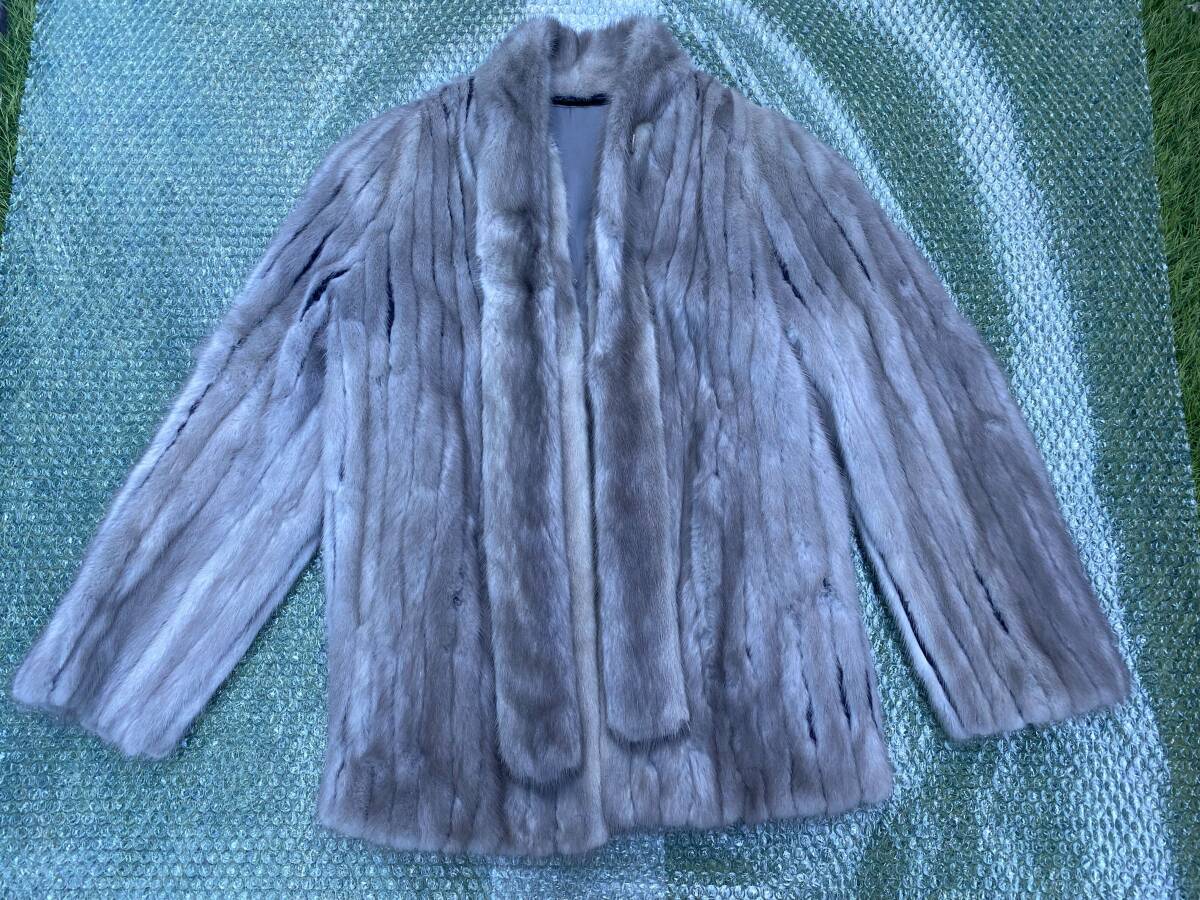 A-6-26 ②【鴇】サファイアミンク コート 毛皮 ファーコート ホワイト ブラウン 全長70㎝