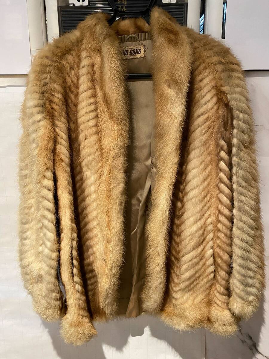 A-17-44【鴇】DING-DONG ディンドン ミンク？ パステル ブラウン ファー コート 毛皮 アウター 冬物 9号 全長約70cm レディース