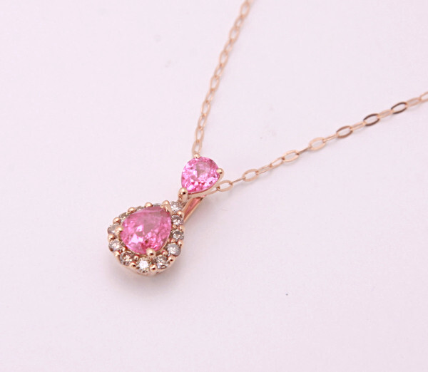 《質屋出品》GSTV★k18天然ピンクスピネル0.40ct+ダイアモンドネックレス★C-6239