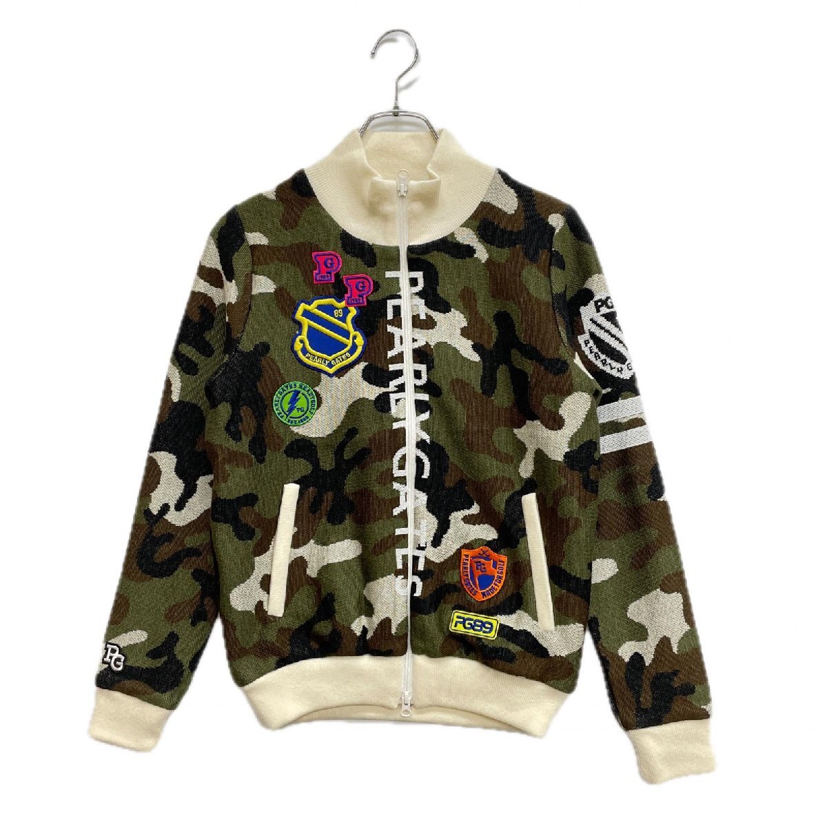 coco 中古【値下げ】パーリーゲイツPEARLYGATESレディース ニットアウター 0(S)カーキ系カモフラ柄 裏地 レターパックプラス発送可121011
