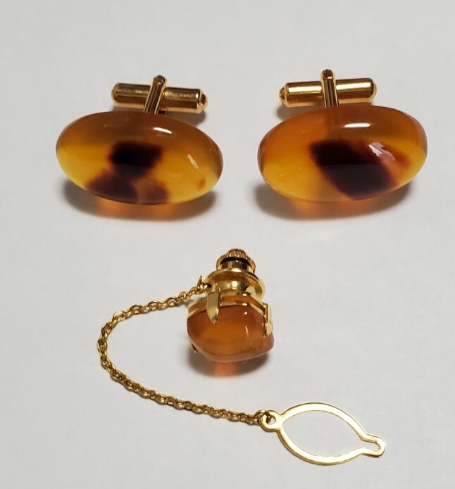 べっ甲 タイピン＆カフスボタン メンズ アクセサリー 11,9g 美品