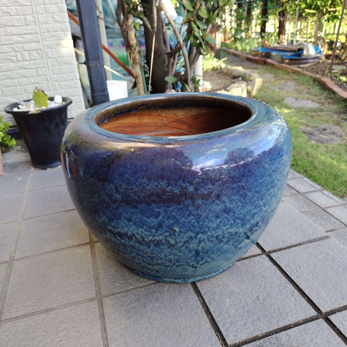火鉢 メダカ鉢 陶器製　 昭和レトロ　(中古)