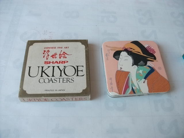 非売品　SHARP　シャープ　JAPANESE　FINE　ART　浮世絵　歌麿　写楽 等　和風　コースター　６枚　紙製　昭和レトロ ビンテージ