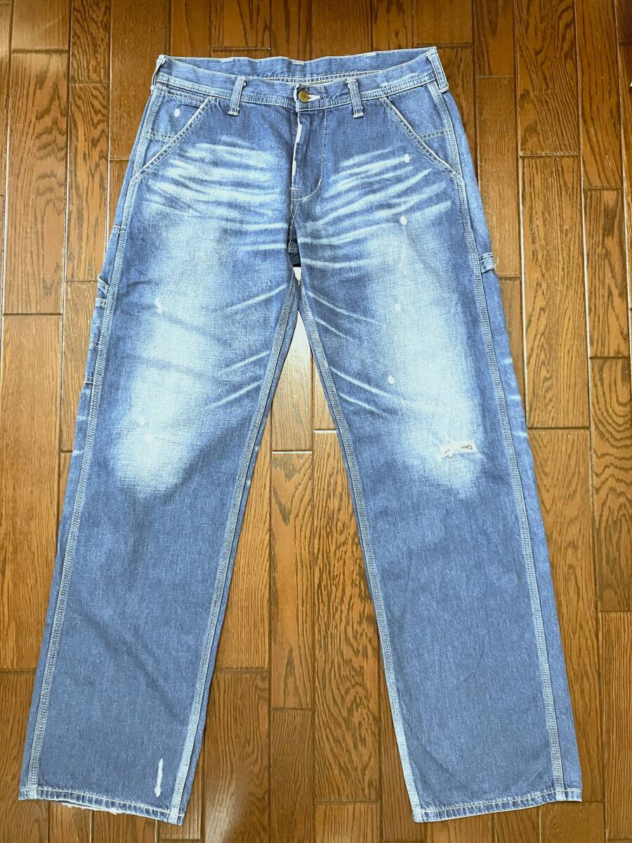リー Ｌｅｅ ダメージ デニム ひげ落ち ペインターパンツ Ｍ ジッパーフライ SANFORIZED刺タグ ワーク