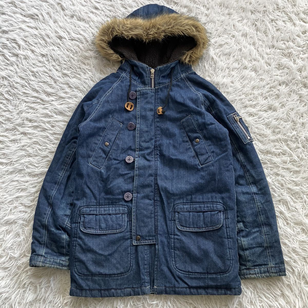 送料無料 状態良 ジョンブル N-3B フライトジャケット デニム ミリタリー 中綿入り 古着 ブルー 1055