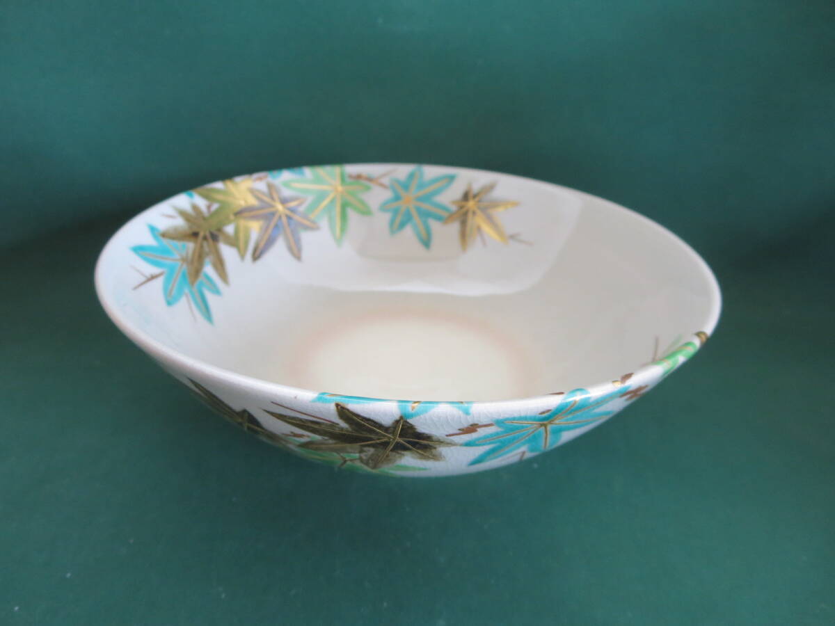 送料無料　加藤広明作 加藤利昇窯 茶道　乾山写 色絵 青楓　金彩 底部在印 桐共箱 　抹茶茶碗　共箱　茶道具
